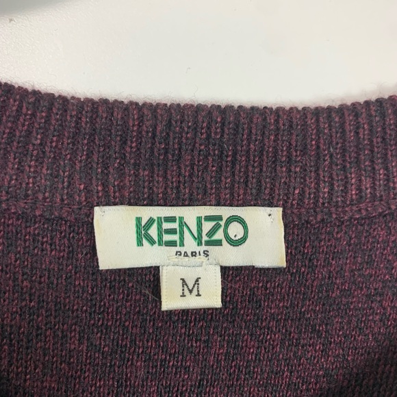 Kenzo Paris Evil Eye Crewneck Sweater Sz Medium Wool Blend Burgundy Embroidered - Picture 6 of 16